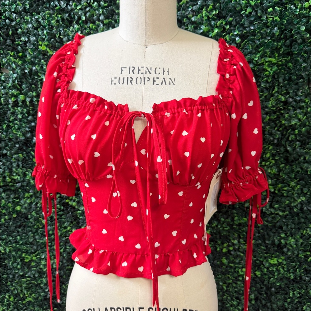 The group LA - Red Heart Print Peasant Top